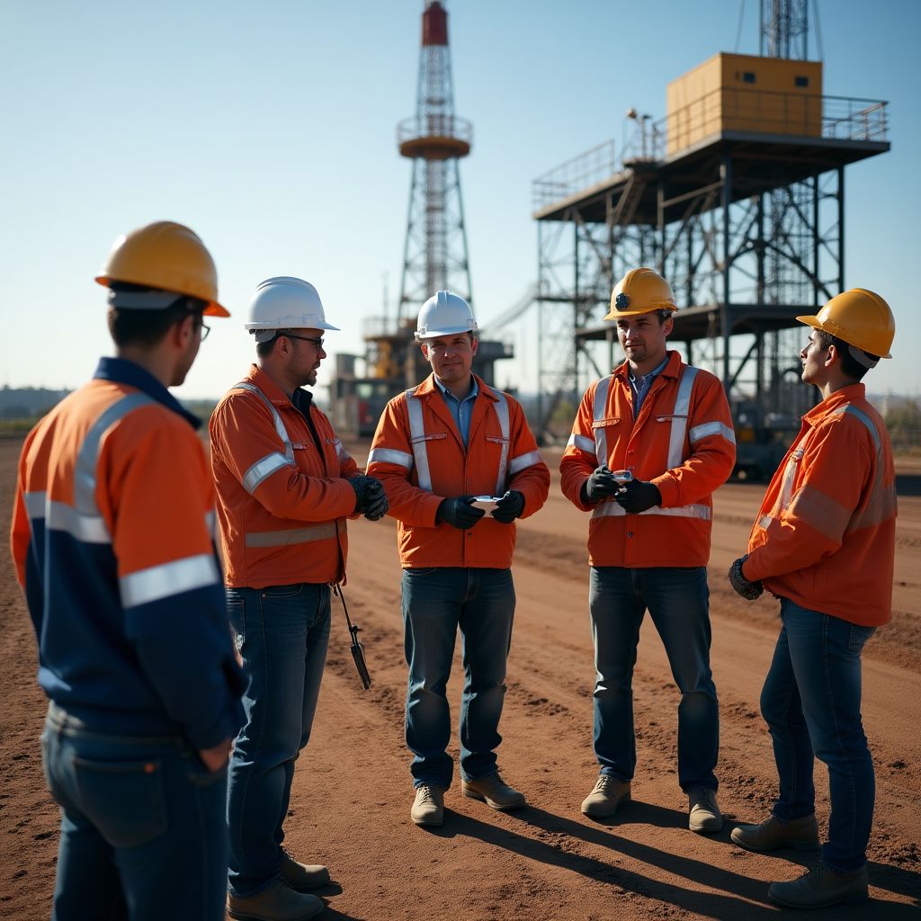 Equipo inspeccionando pozo petrolero